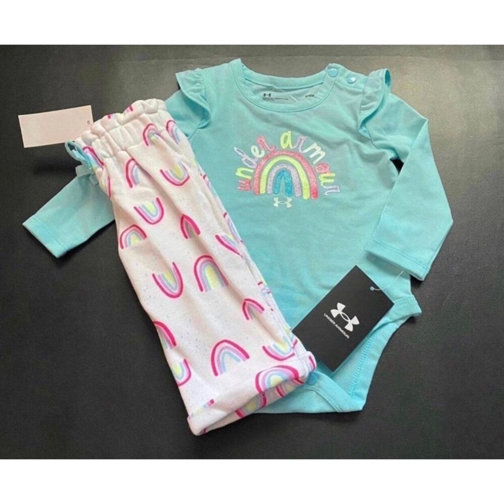 NWT Under Armour Glitter Rainbow Sweats & One-piece Set Baby Girls Size 6/9M